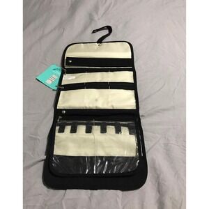 Hanging Jewelry Organizer Travel Case Damask Stripe Black